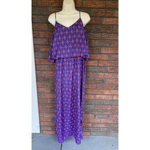 Sleeveless Maxi Dress Size 6 Blue Orange Sundress Boho Gypsy Festival Spaghetti